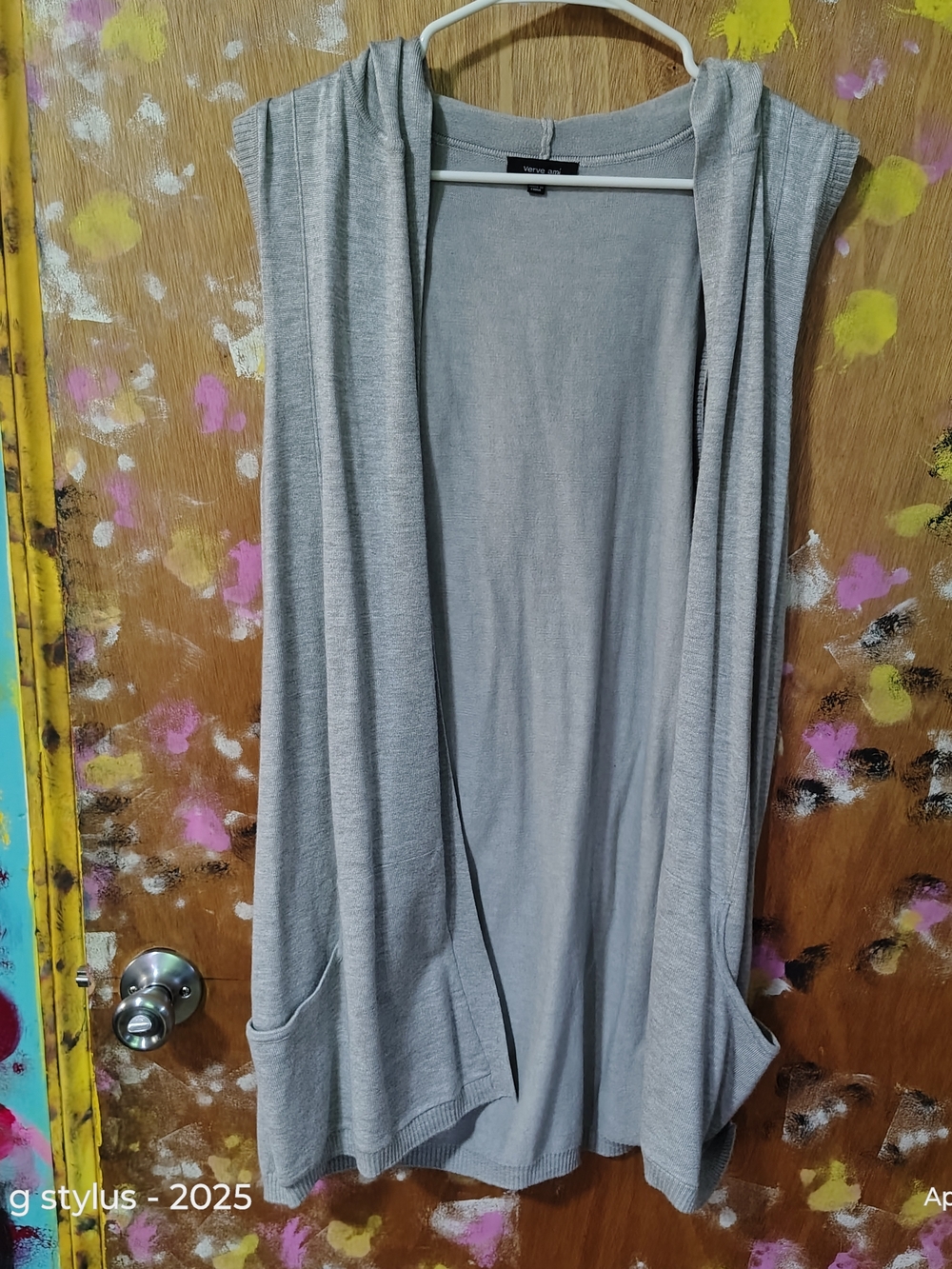😎🔥 VERVE AMI - Light Gray Knit Hooded Vest- Size-L